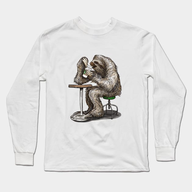 Steve the Sloth on his Coffee Break Long Sleeve T-Shirt by dotsofpaint